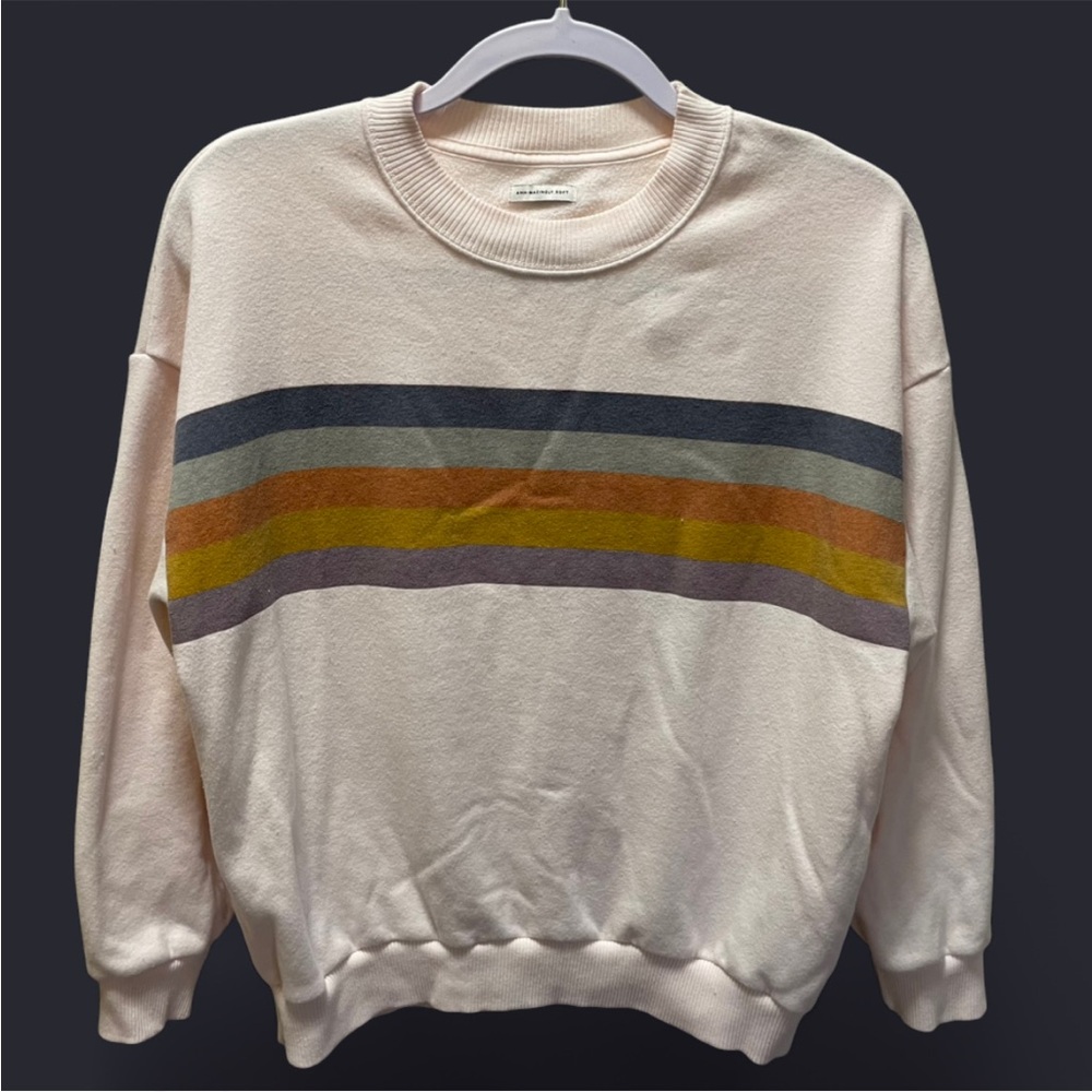 American Eagle Women's S Ahh-Mazing Soft Striped Crewneck Sweatshirt Off White